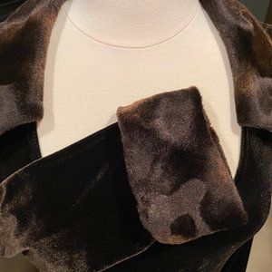 HAIRSTON & ROBERSON LONG BROWN DRESS. VELVETY STYLE. SCOOP NECK FLATTERING.